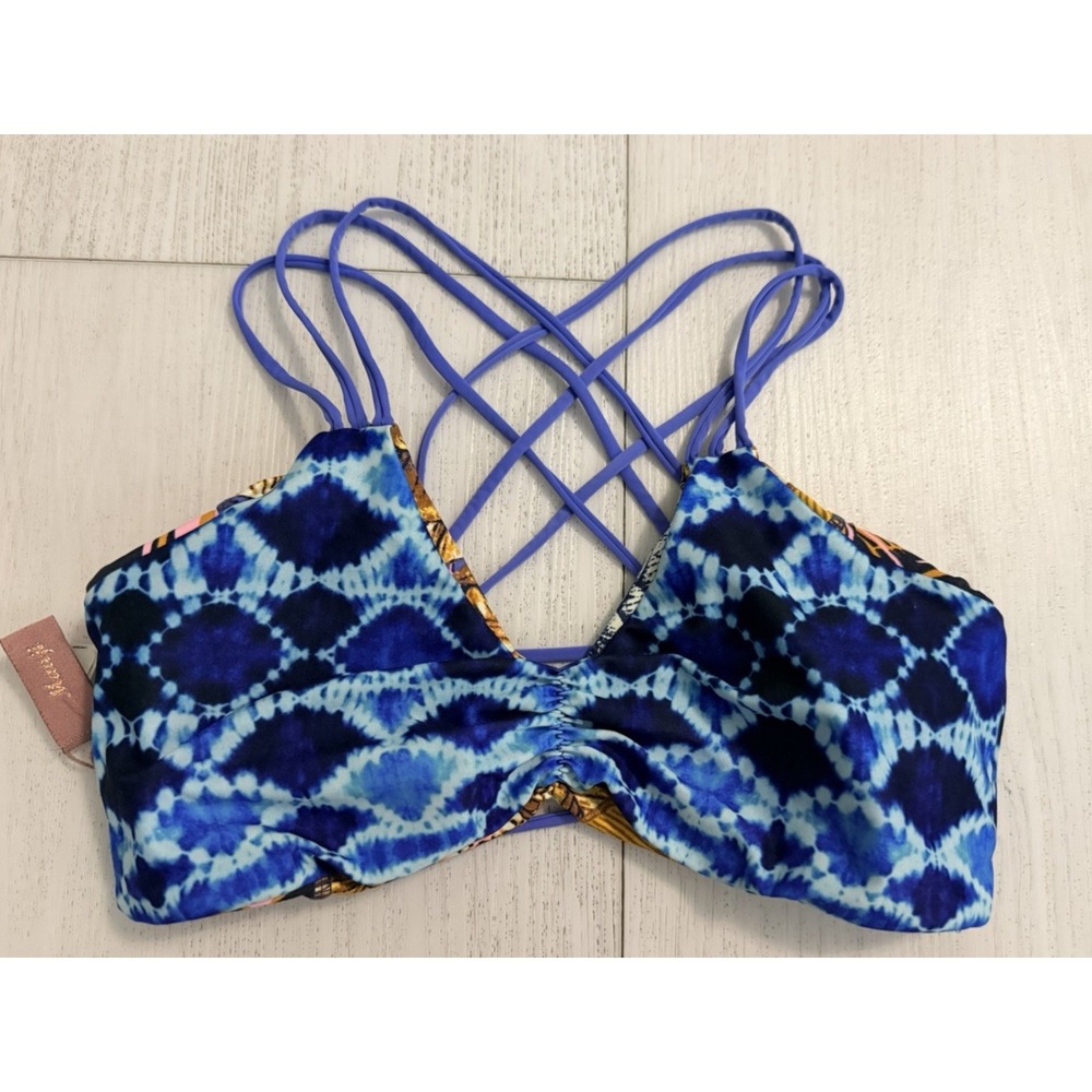 Maaji Reversible Bikini Top Sz M - Blue Colorful Strappy